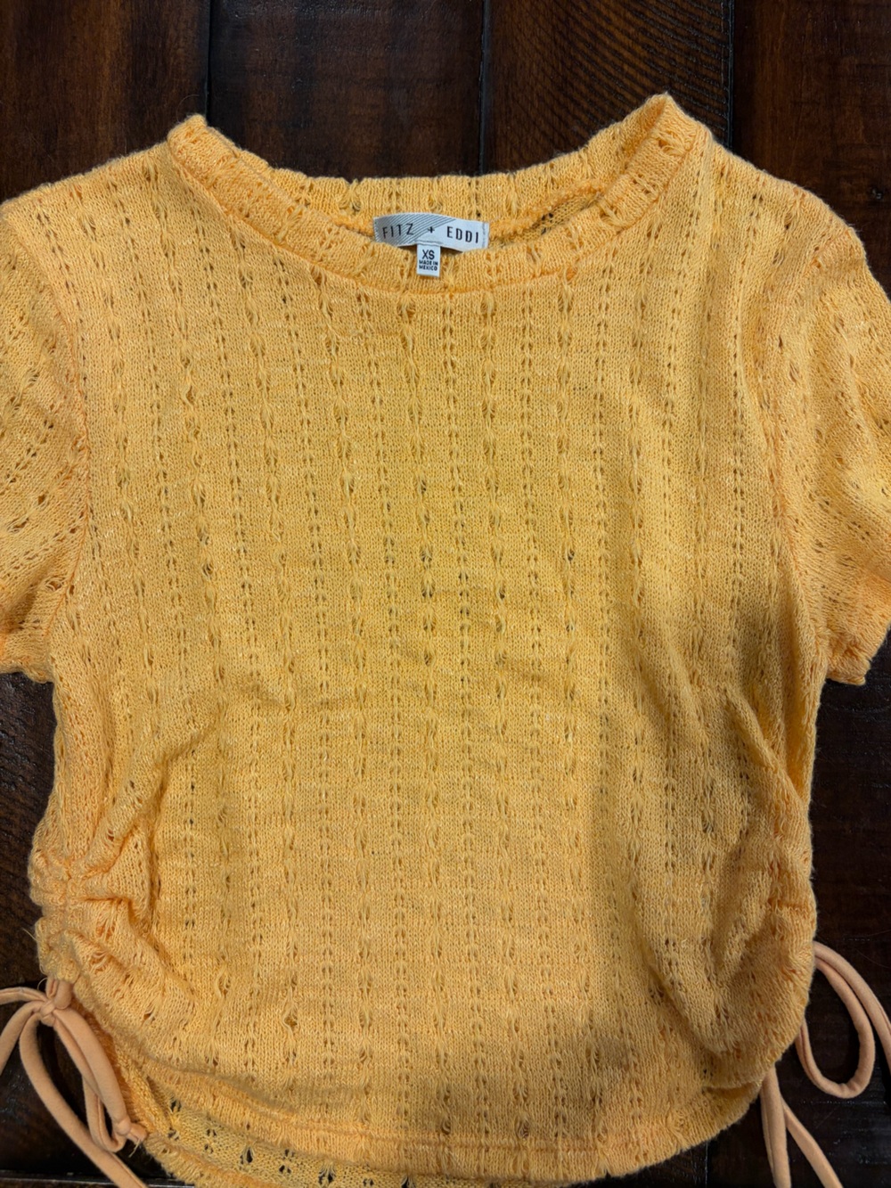 Fitz and Floyd Lightweight Open-Knit Short-Sleeve Sweater in Yellow
